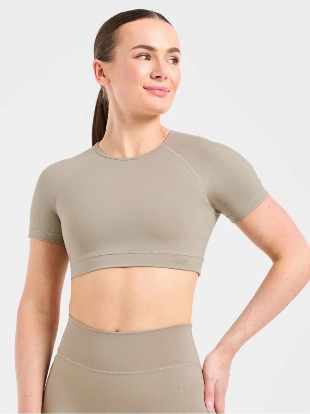 AYBL Stable Crop Top T-Shirt Taupe Brown Medium
